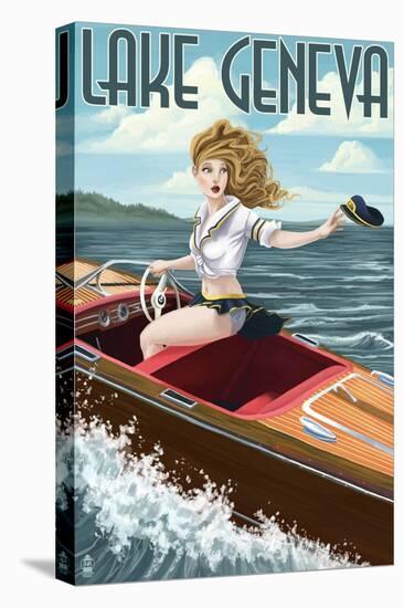 Lake Geneva, Wisconsin - Pinup Girl Boating-Lantern Press-Stretched Canvas