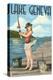 Lake Geneva, Wisconsin - Pinup Girl Fishing-Lantern Press-Stretched Canvas