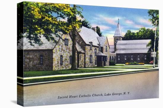 Lake George, New York - Exterior View of the Sacred Heart Catholic Church-Lantern Press-Stretched Canvas