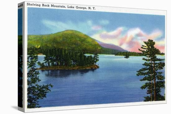 Lake George, New York - Lake View of Shelving Rock Mountain-Lantern Press-Stretched Canvas