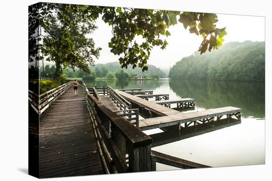 Lake Lure, North Carolina: a Man Goes for a Run Along the Shoreline of Lake Lure-Brad Beck-Premier Image Canvas