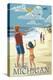 Lake Michigan - Children Flying Kites-Lantern Press-Stretched Canvas