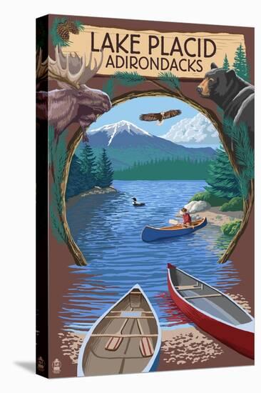 Lake Placid, New York - Adirondacks Canoe Scene-Lantern Press-Stretched Canvas