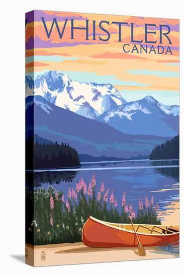 Lake Scene and Canoe - Whistler, Canada-Lantern Press-Stretched Canvas