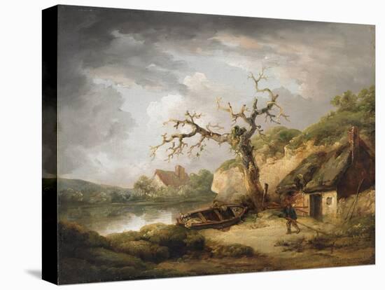 Lake Scene with Cottage, 1790-1800 (Oil on Canvas)-George Morland-Premier Image Canvas
