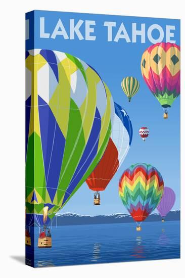 Lake Tahoe, California - Hot Air Baloons Scene-Lantern Press-Stretched Canvas