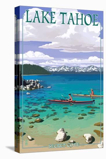 Lake Tahoe - Kayakers in Secret Cove-Lantern Press-Stretched Canvas