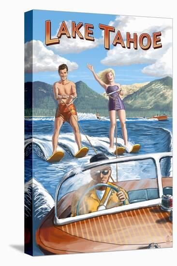 Lake Tahoe - Water Skiing Scene-Lantern Press-Stretched Canvas