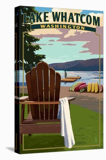 Lake Whatcom, Washington - Adirondack Chairs-Lantern Press-Stretched Canvas