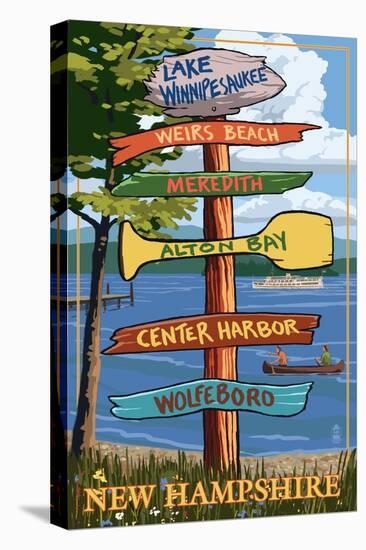 Lake Winnipesaukee, New Hampshire - Signpost Destinations-Lantern Press-Stretched Canvas