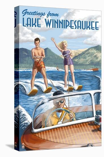 Lake Winnipesaukee, New Hampshire - Water Skiing Scene-Lantern Press-Stretched Canvas