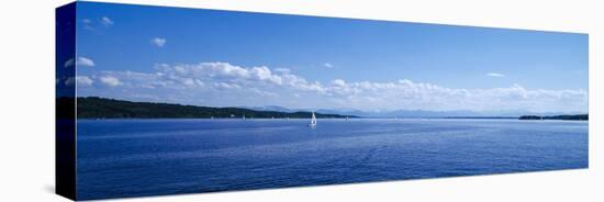 Lake with Mountains in the Background, Starnberger See, Lake Starnberg, Bavaria, Germany-null-Premier Image Canvas