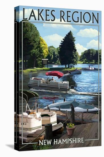 Lakes Region, New Hampshire - Pontoon and Lake-Lantern Press-Stretched Canvas