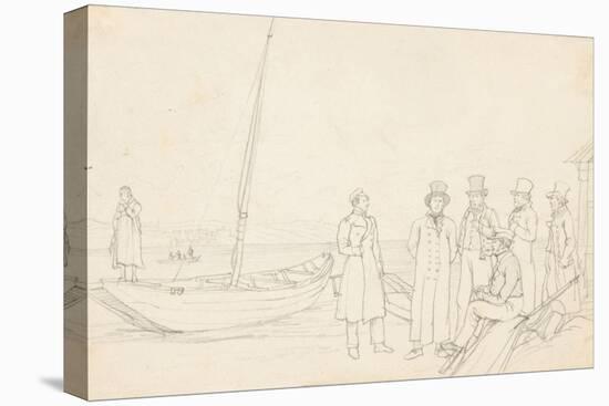 Lakeside Scene with Seven Figures, 1825 (Graphite on Paper)-German School-Premier Image Canvas