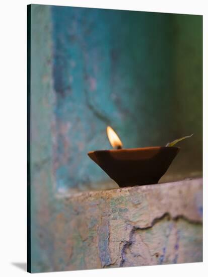 Lamp in a Little Shrine Outside Traditional House, Varanasi, India-Keren Su-Premier Image Canvas