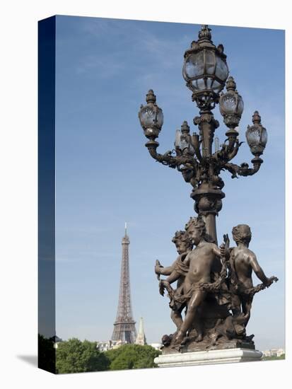 Lamp on the Alexandre Iii Bridge and the Eiffel Tower, Paris, France, Europe-Richard Nebesky-Premier Image Canvas