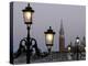 Lampposts Lit Up at Dusk with Building in the Background, San Giorgio Maggiore, Venice, Italy-null-Premier Image Canvas
