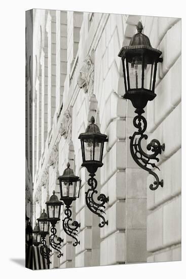 Lamps on Side of Building-Christian Peacock-Stretched Canvas