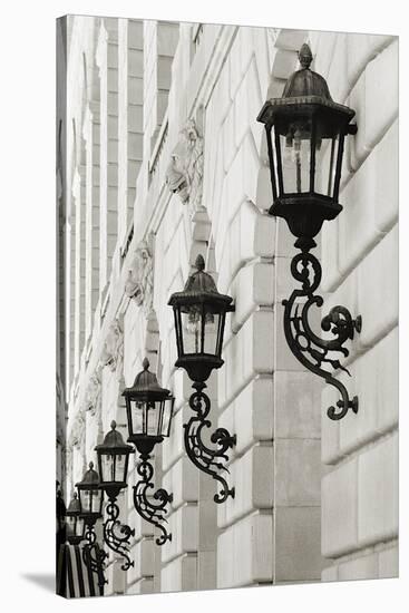 Lamps on Side of Building-Christian Peacock-Stretched Canvas