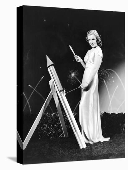 Lana Turner Celebrates with Firworks-null-Stretched Canvas