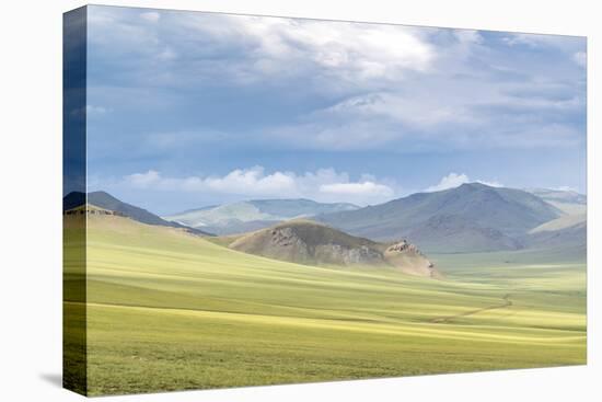 Landscape of the green Mongolian steppe under a gloomy sky, Ovorkhangai province, Mongolia, Central-Francesco Vaninetti-Premier Image Canvas