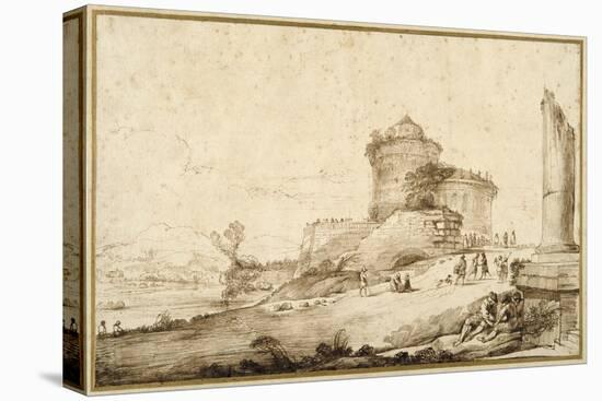 Landscape with a Broken Column, a Castle and Numerous Figures in the Foreground at the Right-Guercino (Giovanni Francesco Barbieri)-Premier Image Canvas