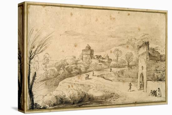 Landscape with a Crenellated Gatehouse and a Winding Road-Guercino (Giovanni Francesco Barbieri)-Premier Image Canvas