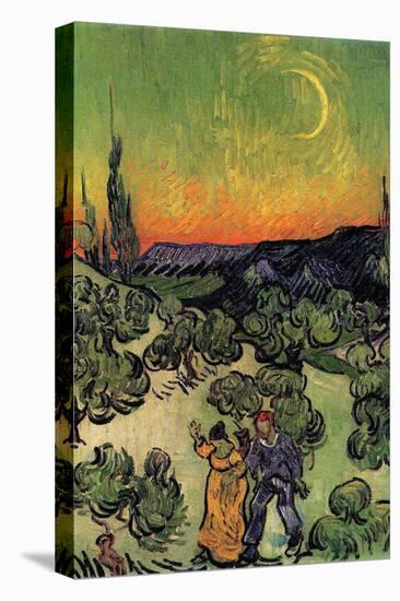 Landscape with Couple Walking and Crescent Moon-Vincent van Gogh-Stretched Canvas