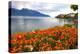 Landscape with Flowers and Lake Geneva, Montreux, Switzerland.-felker-Premier Image Canvas
