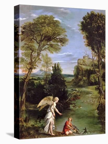 Landscape with Tobias Laying Hold of the Fish, circa 1615-Domenichino-Premier Image Canvas