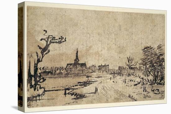 Landscape with Water, the Village of Amstelveen in the Background, C.1654-55-Rembrandt van Rijn-Premier Image Canvas