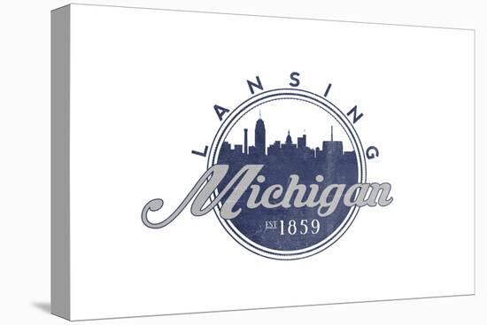 Lansing, Michigan - Skyline Seal (Blue)-Lantern Press-Stretched Canvas