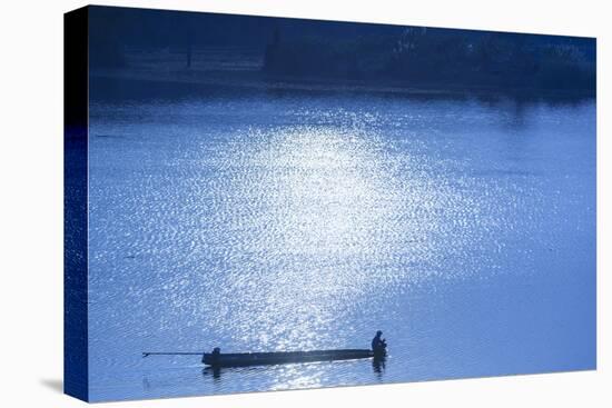 Laos, Sainyabuli. Nam Tien Reservoir, boats.-Walter Bibikow-Premier Image Canvas