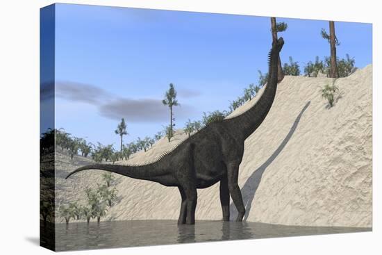 Large Brachiosaurus Standing in a Lake-null-Stretched Canvas