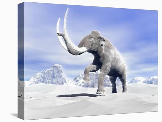 Large Mammoth Walking Slowly on the Snowy Mountain Against the Wind-null-Stretched Canvas