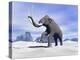 Large Mammoth Walking Slowly on the Snowy Mountain-null-Stretched Canvas