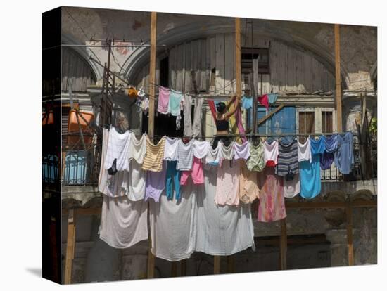 Large Quantity of Laundry Hanging from the Balcony of a Crumbling Building, Habana Vieja, Cuba-Eitan Simanor-Premier Image Canvas