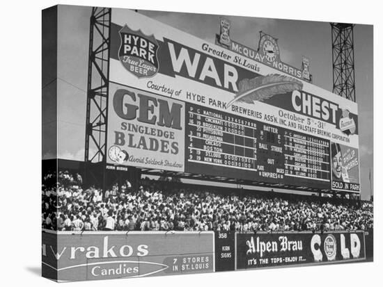 Large Scoreboard Towering over Fans Showing Baseball Scores from Around the League-Wallace Kirkland-Premier Image Canvas