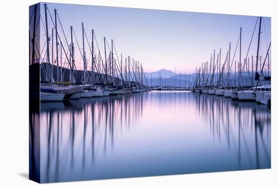 Large Yacht Harbor in Purple Sunset Light-Anna Omelchenko-Premier Image Canvas