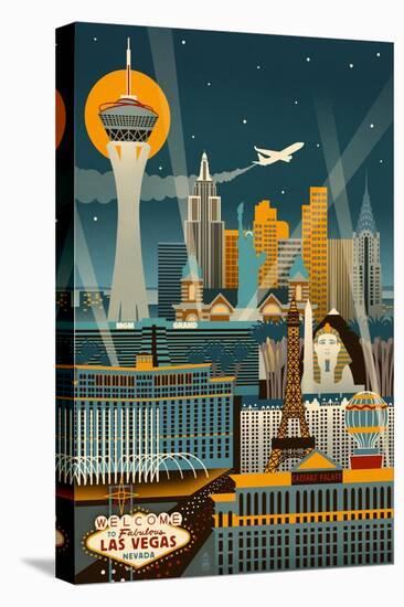 Las Vegas, Nevada - Retro Skyline (no text)-Lantern Press-Stretched Canvas