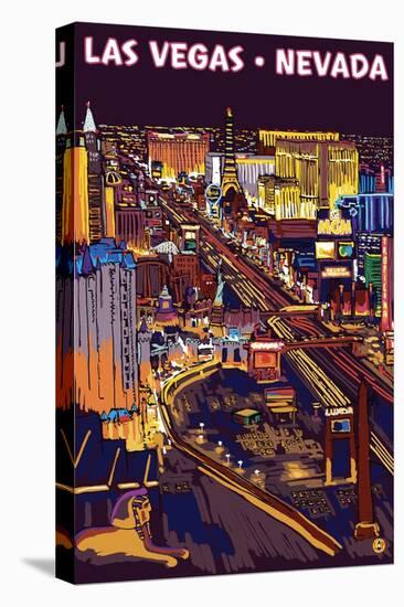 Las Vegas Strip at Night-Lantern Press-Stretched Canvas
