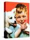 Laughing Boy with Sandwich and Puppy-Norman Rockwell-Premier Image Canvas