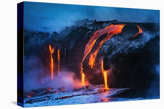 Lava flow entering the ocean at dawn, Hawaii Volcanoes National Park, The Big Island, Hawaii, USA-Russ Bishop-Premier Image Canvas