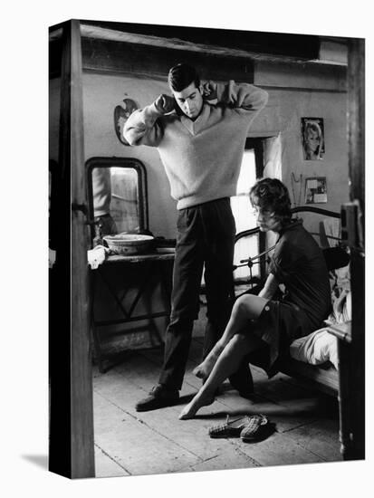 Le beau Serge by ClaudeChabrol with Jean Claude Brialy and Bernadette Lafont, 1958 (b/w photo)-null-Stretched Canvas