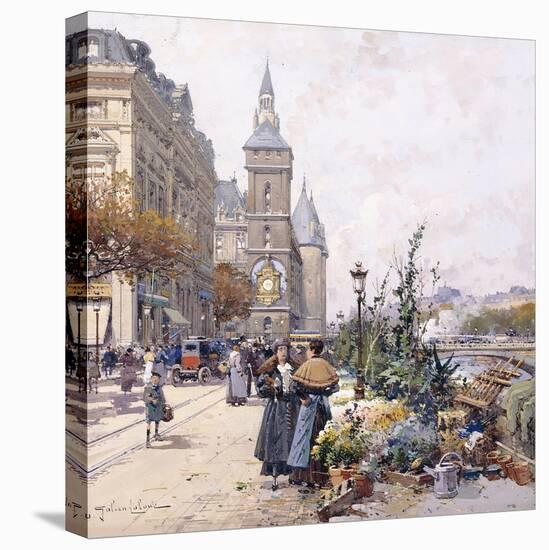 Le Quai Aux Fleurs and Hotel-Eugene Galien-Laloue-Premier Image Canvas