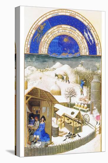 Le Tres Riches Heures Du Duc De Berry - February-Paul Herman & Jean Limbourg-Stretched Canvas