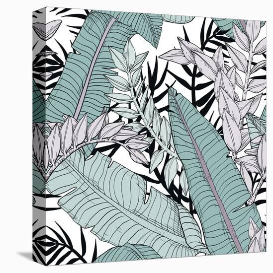 Leaf Pattern with Tropical Plants-Mirifada-Stretched Canvas