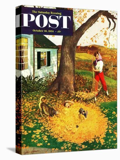 "Leaf Pile" Saturday Evening Post Cover, October 16, 1954-John Clymer-Premier Image Canvas