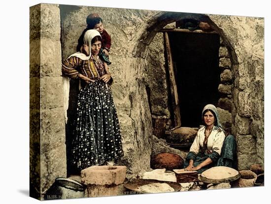 Lebanese Women Making Bread in Front of their House, C.1880-1900-null-Premier Image Canvas