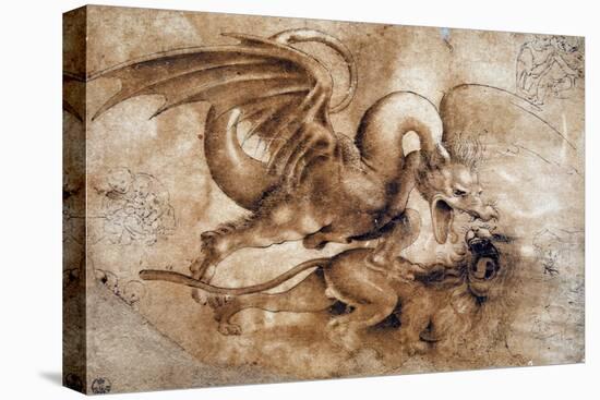 Leonardo Da Vinci (Leonardo Da Vinci) (1452 - 1519): Fight between a Lion and a Dragon, GDSU 435 E-Leonardo Da Vinci-Premier Image Canvas
